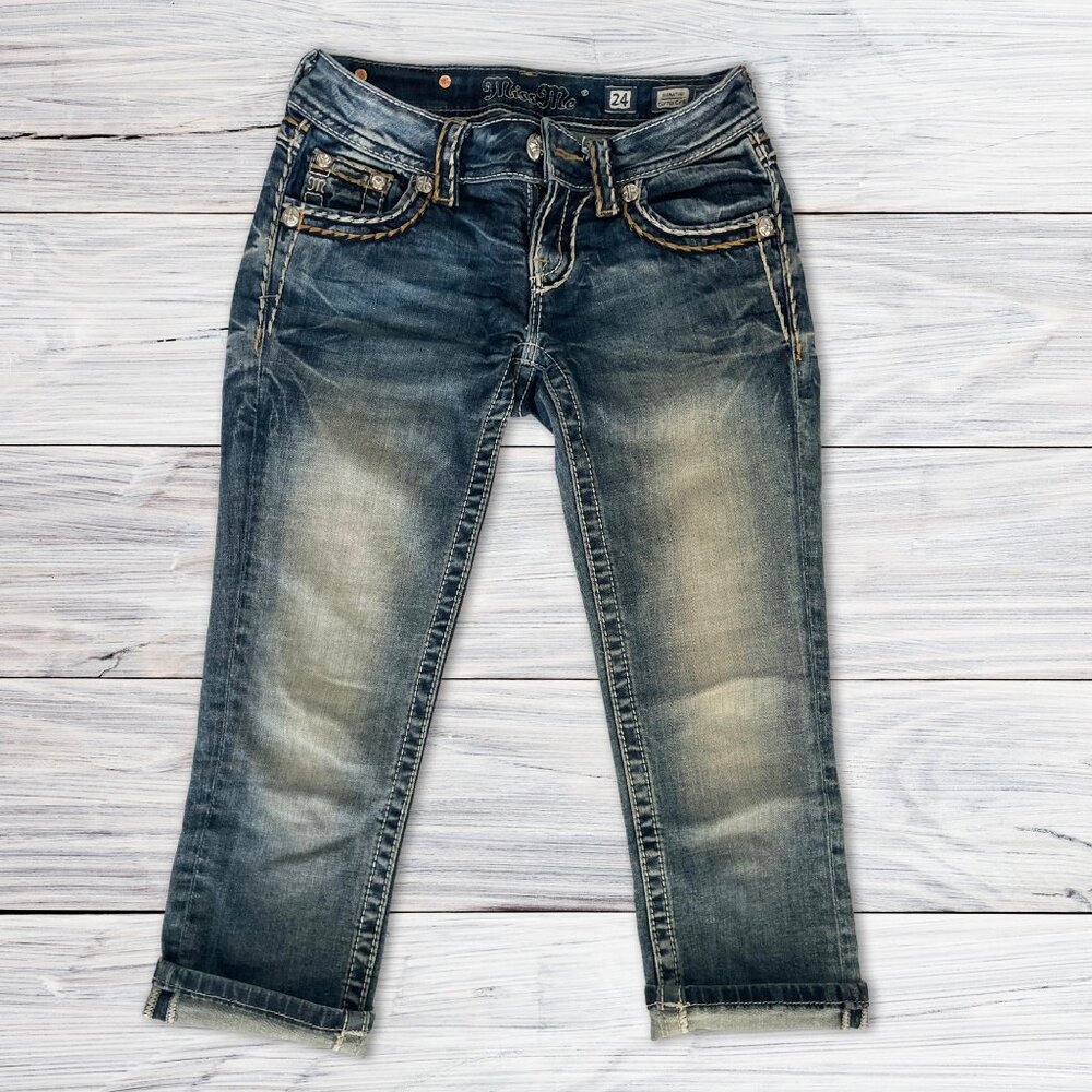 Miss Me Women's Signature Cuffed Capri Jeans Size 24 Blue